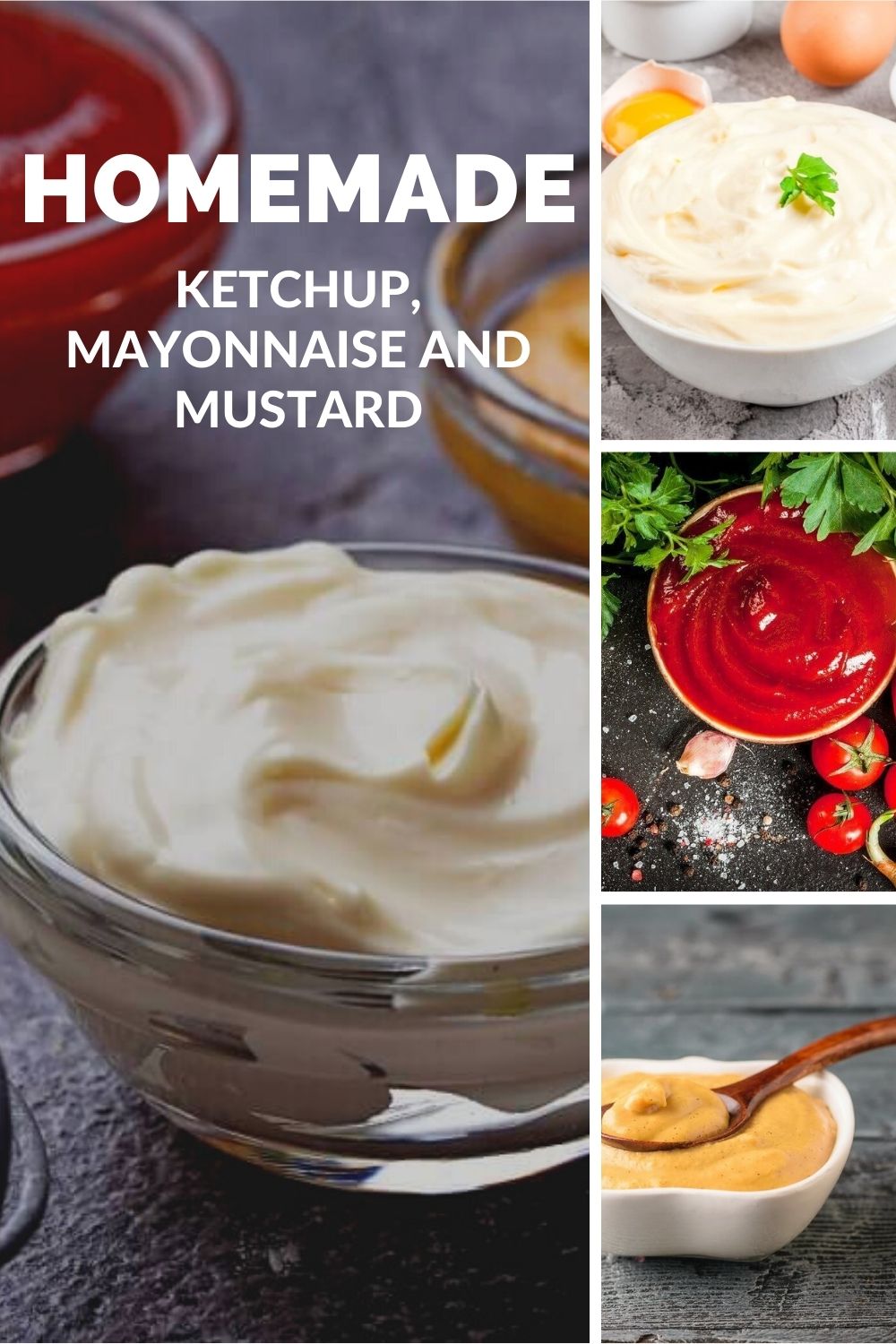 Homemade ketchup, mayonnaise and mustard